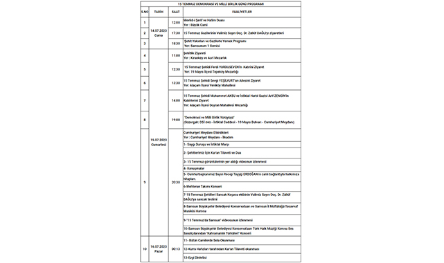 Samsun'da 15 Temmuz programı belli oldu