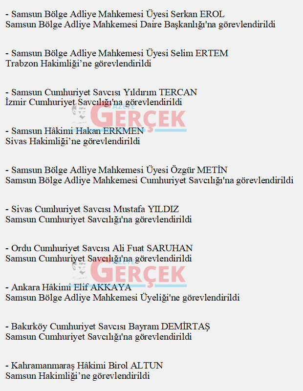 HSK 2023 kararnamesi ile Samsun'da çok sayıda hakim ve savcının görev yeri değişti