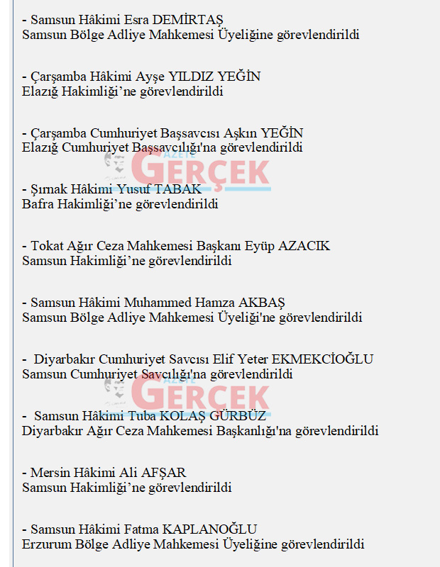 HSK 2023 kararnamesi ile Samsun'da çok sayıda hakim ve savcının görev yeri değişti