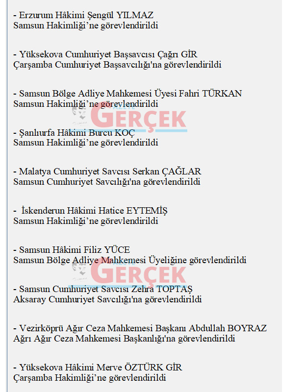 HSK 2023 kararnamesi ile Samsun'da çok sayıda hakim ve savcının görev yeri değişti