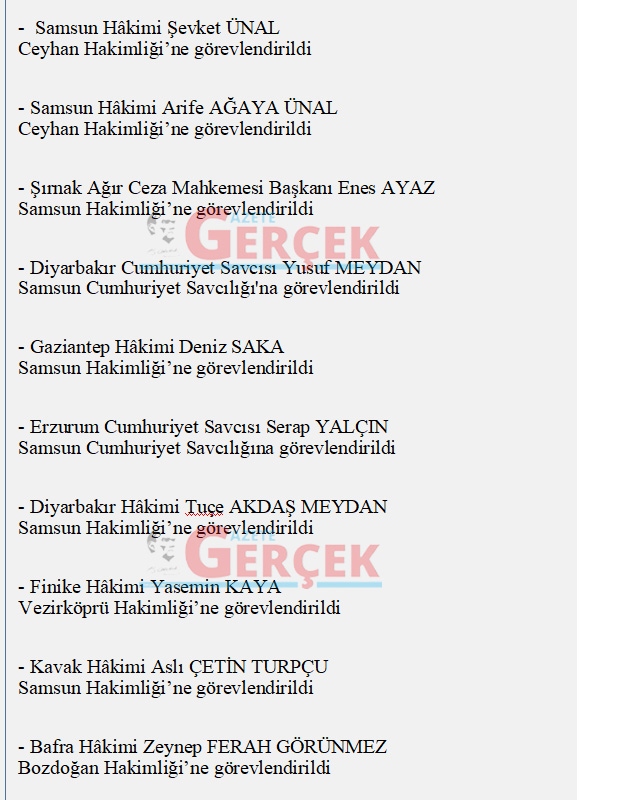 HSK 2023 kararnamesi ile Samsun'da çok sayıda hakim ve savcının görev yeri değişti