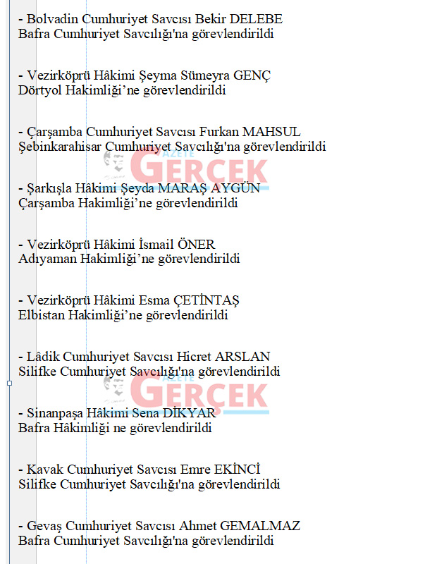 HSK 2023 kararnamesi ile Samsun'da çok sayıda hakim ve savcının görev yeri değişti