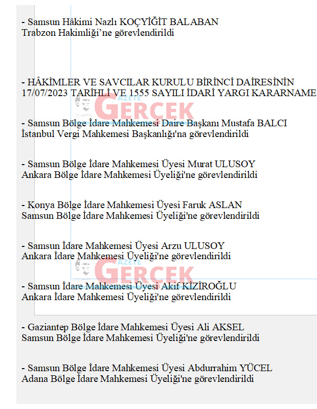 HSK 2023 kararnamesi ile Samsun'da çok sayıda hakim ve savcının görev yeri değişti