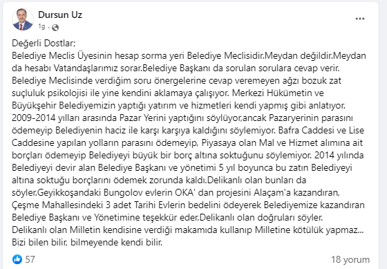 Samsun'da AK Partili Meclis üyesinden Alaçam Belediye Başkanı Acar'a tepki