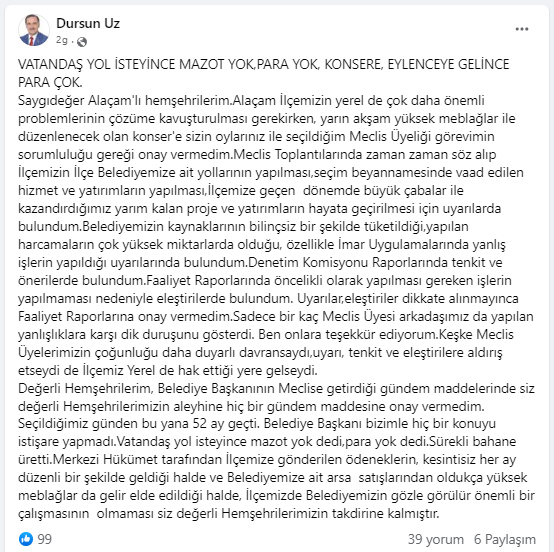 Samsun'da AK Partili Meclis üyesinden Alaçam Belediye Başkanı Acar'a tepki