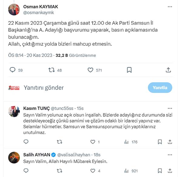 Osman Kaymak Samsun Büyükşehir aday adaylığını duyurdu yorum yağdı