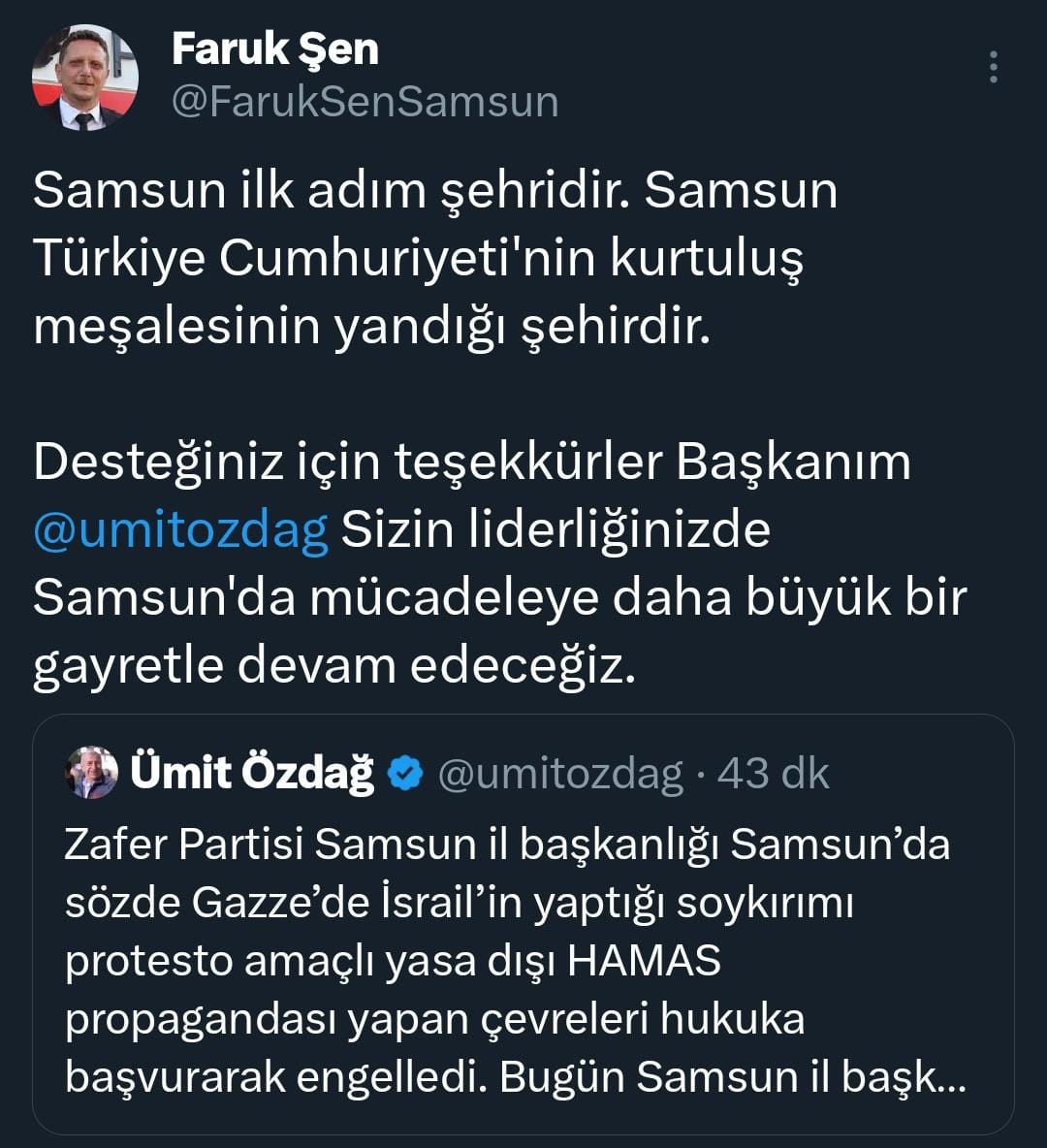 Ümit Özdağ "Samsun İl Başkanımız Faruk Şen tehdit edildi"