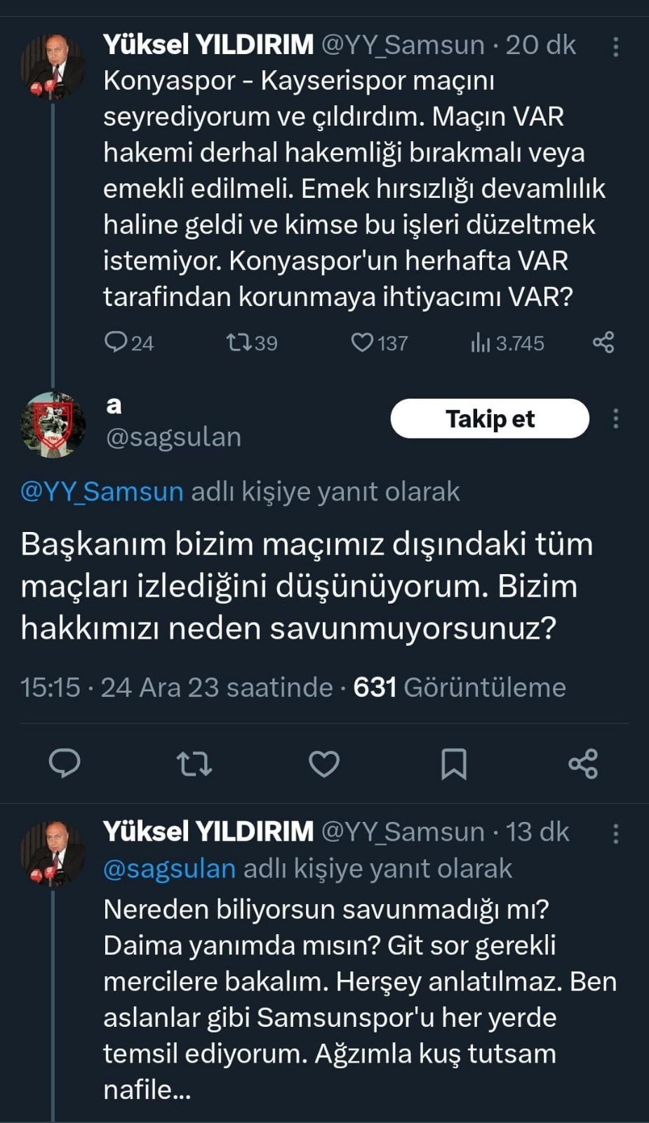 Yüksel Yıldırım'dan hakemlere salvo 'Emek hırsızları'