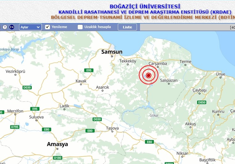 Samsun'da deprem