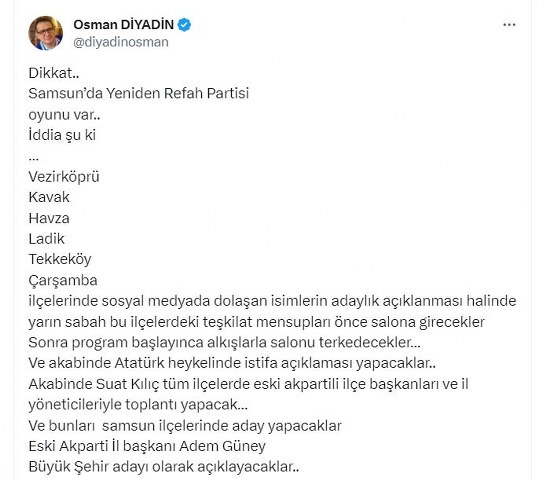 AK Parti Samsun aday toplantısı sabote edilecek! Suat Kılıç ateşle oynuyor