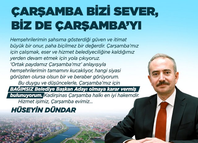 Samsun'da eski Çarşamba Belediye Başkanı Hüseyin Dündar bağımsız aday