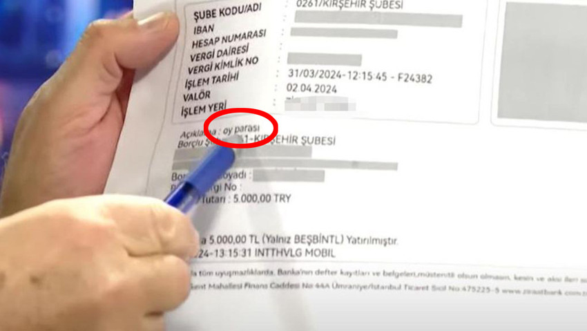 ''Oy parası'' açıklamalı EFT dekontu ortaya çıktı