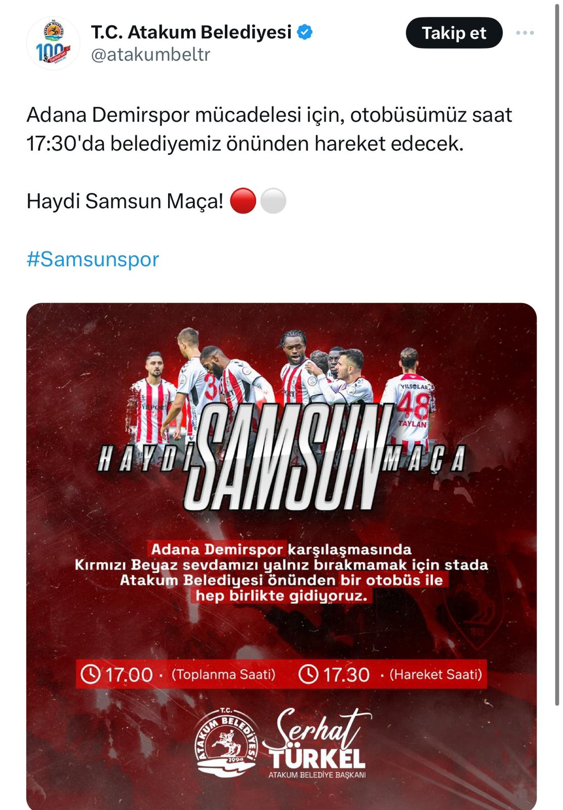 Atakum Belediyesi, Samsunspor maçı için otobüs kaldıracak
