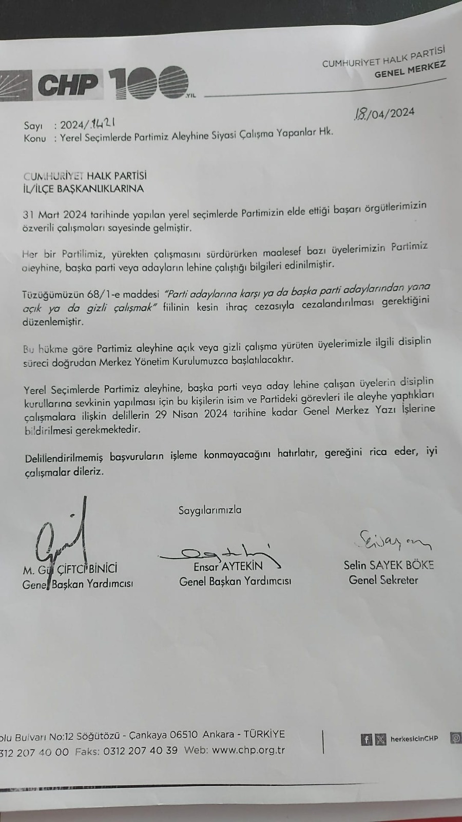 CHP resmi yazı ile Samsun'da hain arıyor!