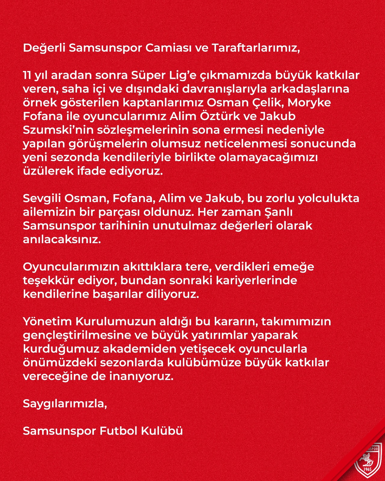 Samsunspor'dan flaş gelişme! 4 futbolcu ile yollar ayrıldı