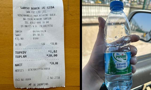 Samsu Börek'te bir su 20 lira!