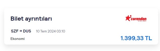 Samsun'dan Almanya'ya uçak bileti 40 euro yurt dışı çıkış harcı 85 euro