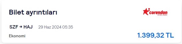 Samsun'dan Almanya'ya uçak bileti 40 euro yurt dışı çıkış harcı 85 euro