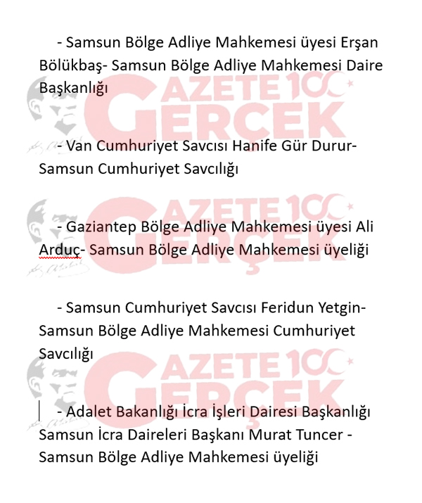 HSK kararı ile Samsun'dan giden ve Samsun'a gelen hakim savcılar belli oldu