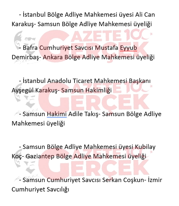 HSK kararı ile Samsun'dan giden ve Samsun'a gelen hakim savcılar belli oldu