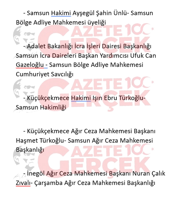 HSK kararı ile Samsun'dan giden ve Samsun'a gelen hakim savcılar belli oldu