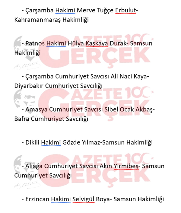 HSK kararı ile Samsun'dan giden ve Samsun'a gelen hakim savcılar belli oldu