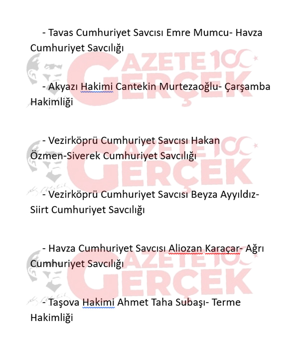 HSK kararı ile Samsun'dan giden ve Samsun'a gelen hakim savcılar belli oldu