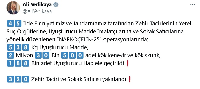 Samsun dahil 45 ilde 'Narkoçelik-25' operasyonları: 320 gözaltı