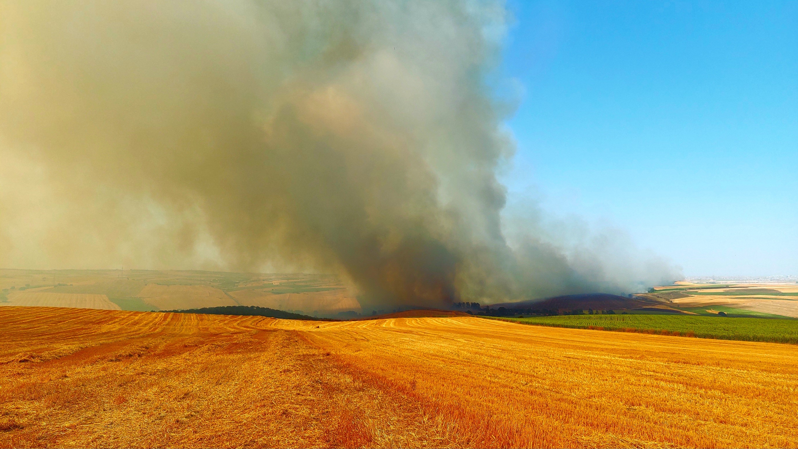 Tekirdağ'da çıkan anız yangınında itfaiye eri yaralandı