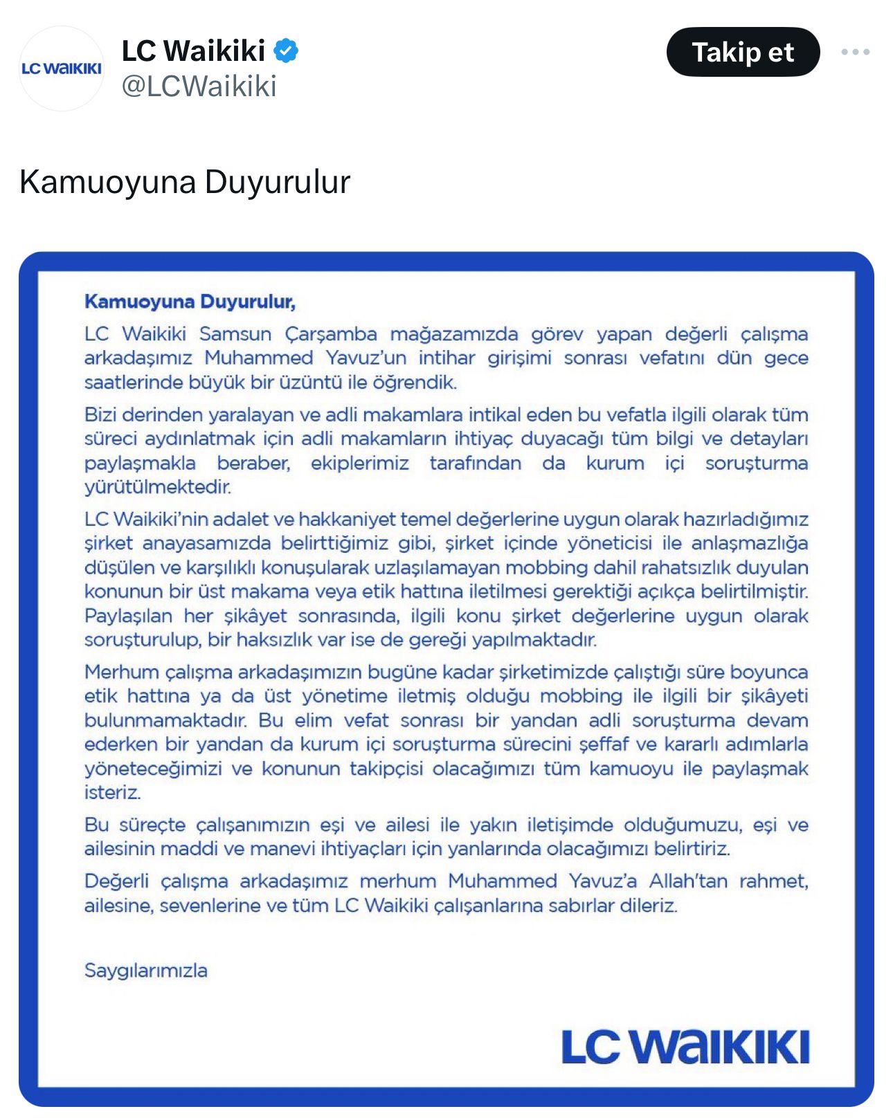 Samsun'da intihar eden Muhammed Yavuz'un şirketinden açıklama