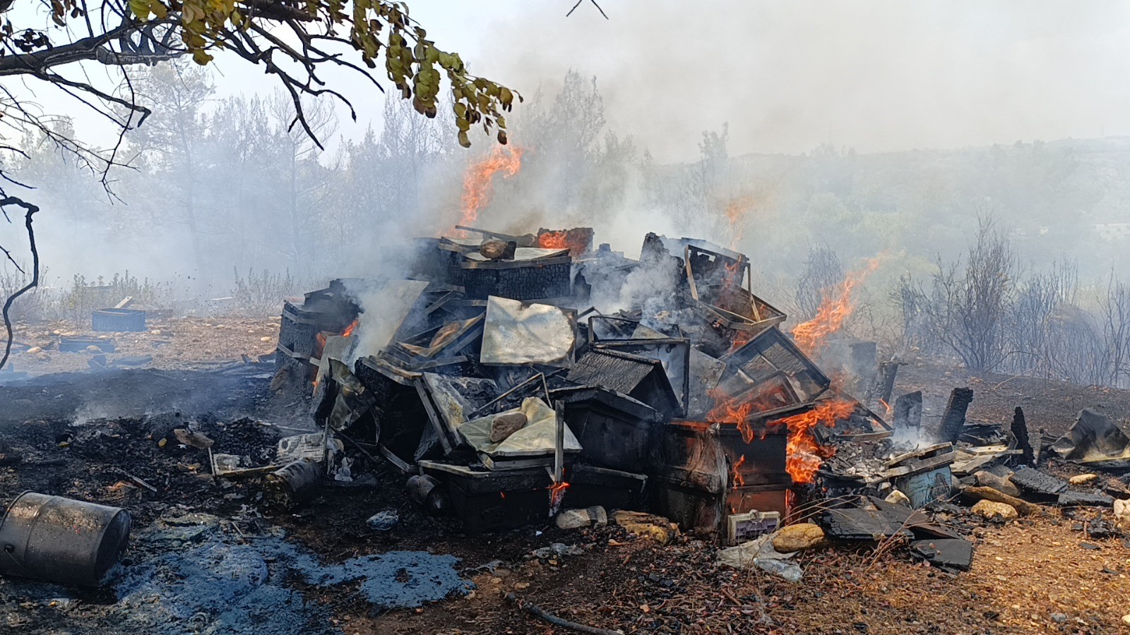 Antalya'nın Manavgat ilçesinde ormana dökülen çöp ve molozlar yangına sebep oldu