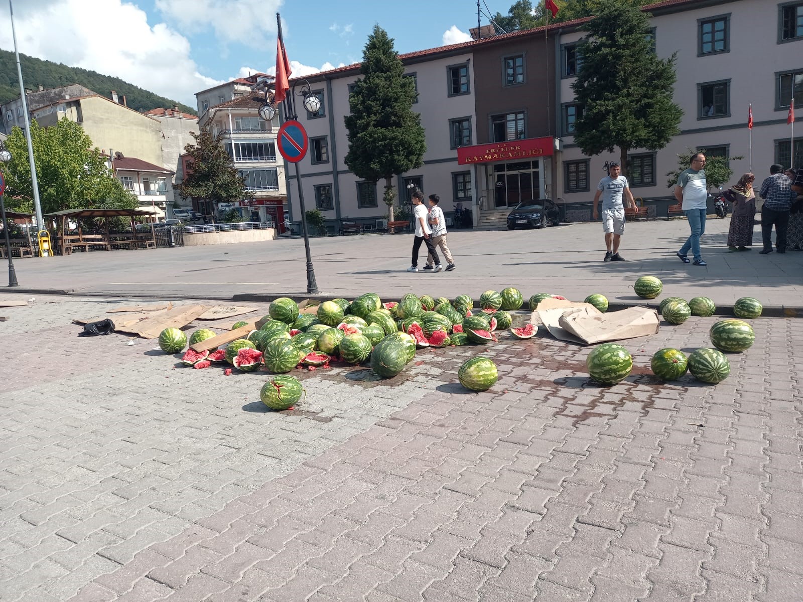 Sinop'un Erfelek İlçesi'nde satış yapılmasına izin verilmeyen kişi hırsını karpuzlardan çıkardı