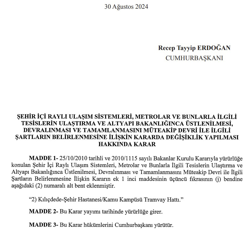 Samsun'daki Kılıçdede-Şehir Hastanesi/Kamu Kampüsü Tramvay Hattı'nın yapımı Ulaştırma ve Altyapı Bakanlığı üstlendi