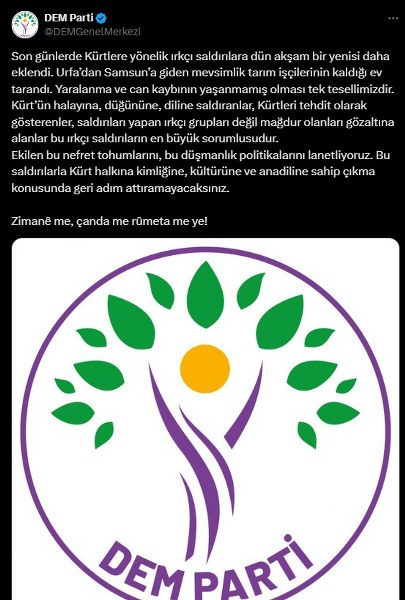 DEM Parti'den Samsunlulara ırkçı suçlaması