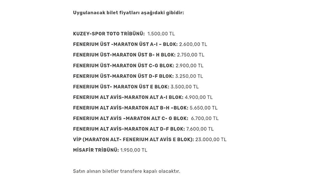 Fenerbahçe - Galatasaray derbisinin bilet fiyatları açıklandı!