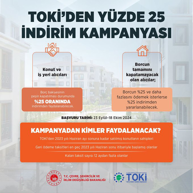 TOKİ'den yüzde 25 indirim kampanyası duyurusu