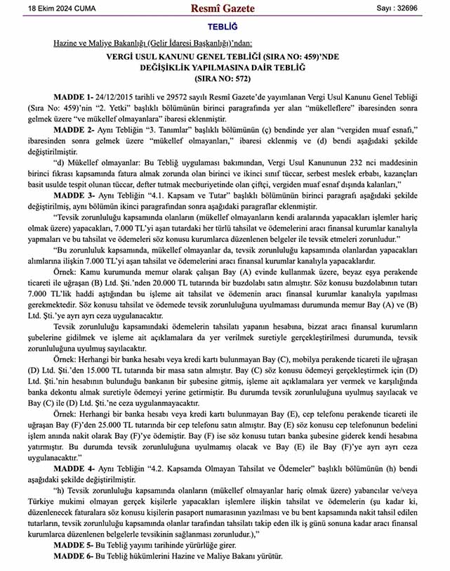 Resmi Gazete’de yayımlandı! 7 bin TL üzeri ödemelerde banka zorunluluğu geldi