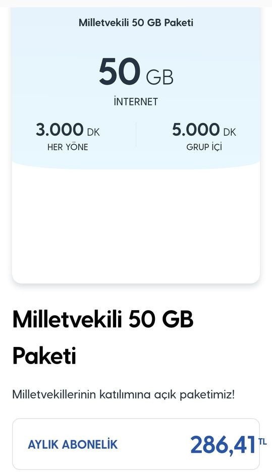 Turkcell’den ayrıcalıklı paket: Vekillere 286 TL Vekil olmayanlara 1200 TL