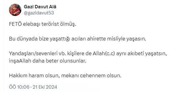 Davut Alâ: FETÖ'nün mekanı cehennem' olsun