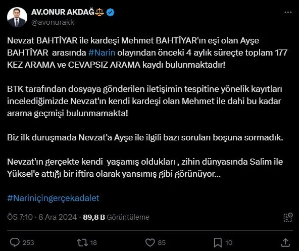 Narin Güran'ın ölümüyle ilgili gizem bitiyor: Avukattan Nevzat Bahtiyar iddiası