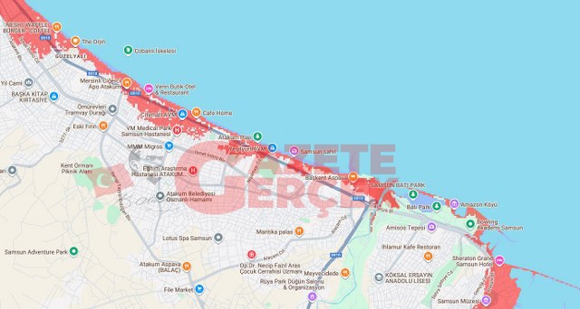 Gelgit olursa Samsun'da bu yerler sular altında kalacak