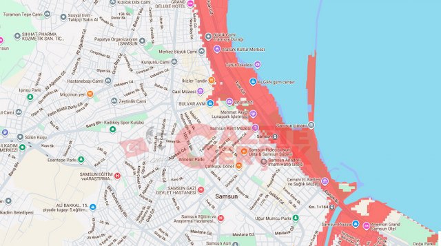 Gelgit olursa Samsun'da bu yerler sular altında kalacak