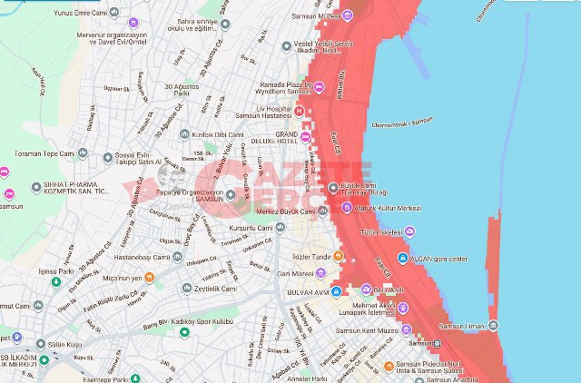 Gelgit olursa Samsun'da bu yerler sular altında kalacak