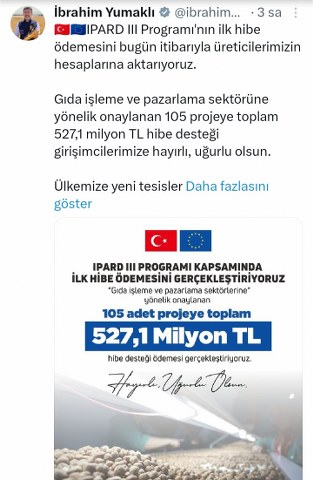 Bakan Yumaklı duyurdu! Üreticilere hibe ödemeleri bugün yapılacak