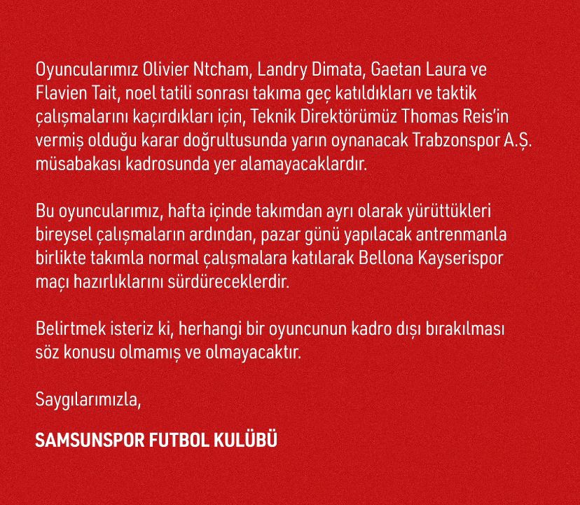 Son dakika… Samsunspor-Trabzonspor karşılaşmasında 4 yıldız isim yer almayacak!
