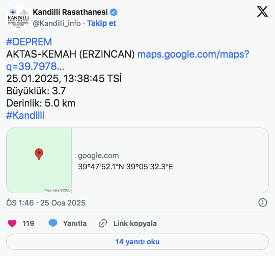 Son Dakika...Kandilli duyurdu: Erzincan’da korkutan deprem!