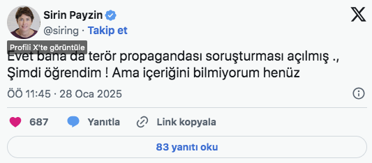 Gazeteci Şirin Payzın’a "Terör propagandası" soruşturması
