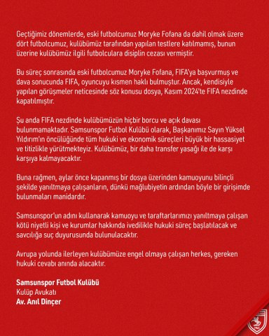 Samsunspor Futbol Kulübü avukatı açıkladı! "Kamuoyunu yanıltanlara suç duyurusunda bulunacağız"