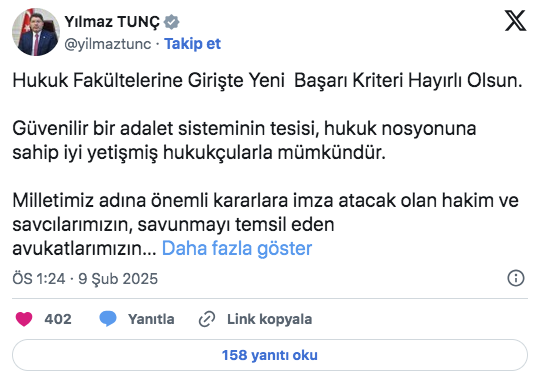 Bakan Tunç'tan yeni hukuk fakültesi kararı: Artık bu sıralama zorunlu oldu