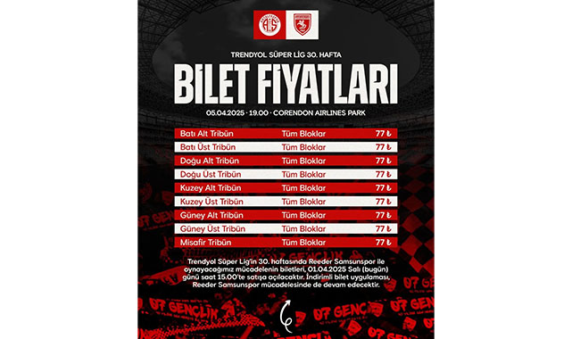 Samsunspor'un Antalyaspor maçı bilet fiyatları belli oldu